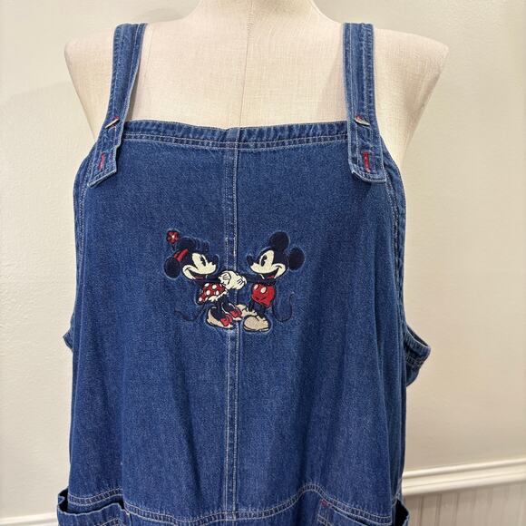 Disney Store Size XXL Denim Overall Dress Mickey Minnie Mouse Embroidered Retro - Picture 3 of 16